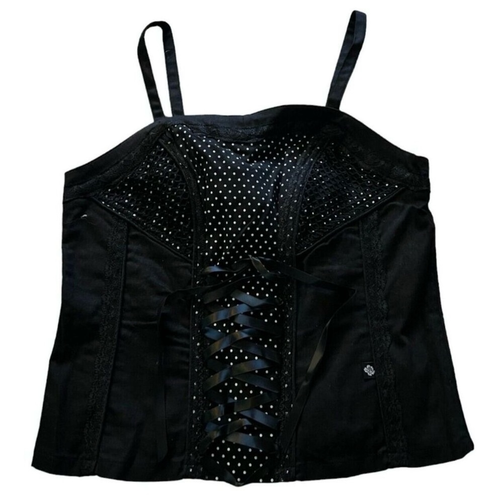 Tripp NYC Womens Black Polka Dot Corset Tops Back Zip Lace Up Front Size 1(X)